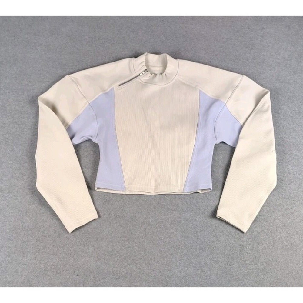 LULULEMON Bone Blissful Blue Ribbed Luxtreme Wide-Sleeve Chopped Pullover  XS